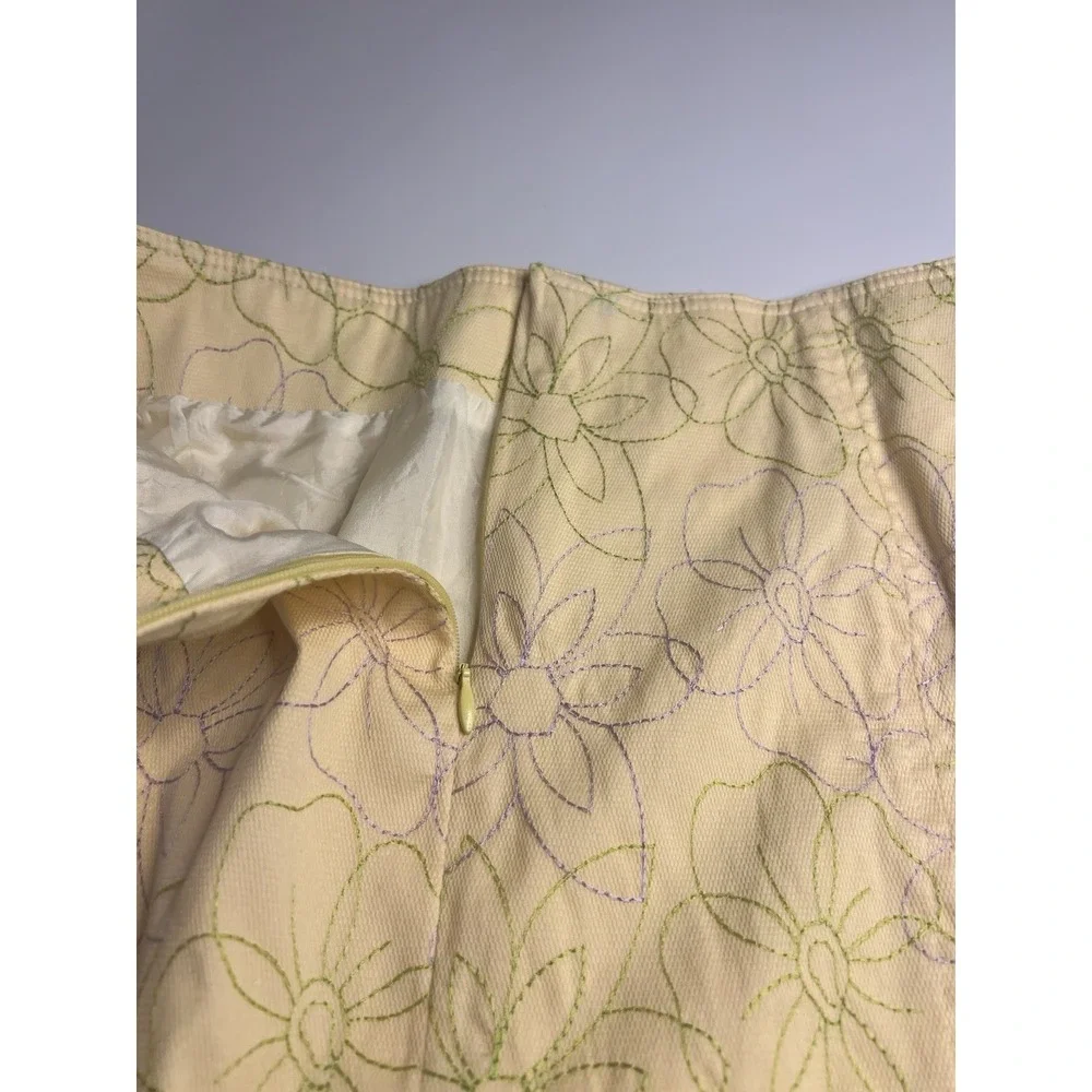 Vtg 90s Vertigo Paris Yellow Pencil Skirt Made In France 8 Embroidered Floral